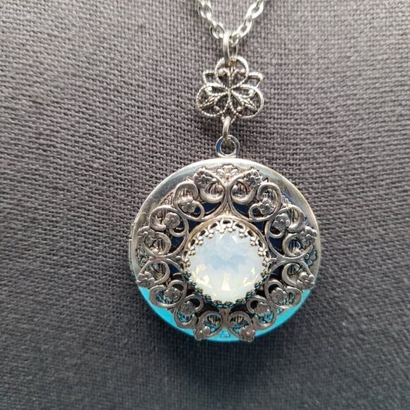 Faux Opal Locket Pendant Necklace, Small Toggle Clasp, 15 Inches - Picture 2 of 10